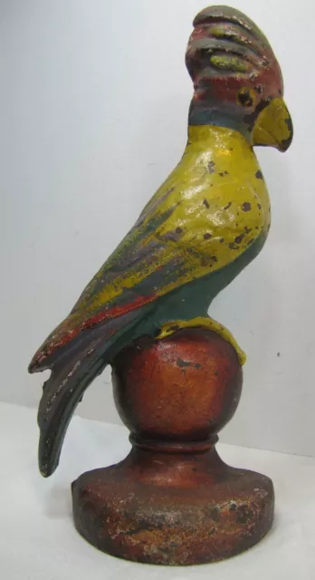 Antique Cast Iron Parrot Doorstop old paint bird door stopper large heavy ornate