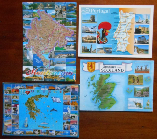 LOT DE 4 CARTES POSTALES DE PAYS D'EUROPE (contour géographique) EUR 1 ...