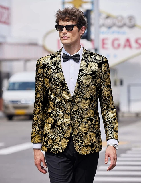 COOFANDY Mens Floral Tuxedo Suit Jacket Paisley Notch Lapel Party Prom Wedding B 2