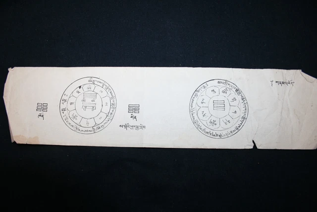 Vintage Mongolian Tibetan Buddhist Amulet Astrology Painting Mongolia #12-044