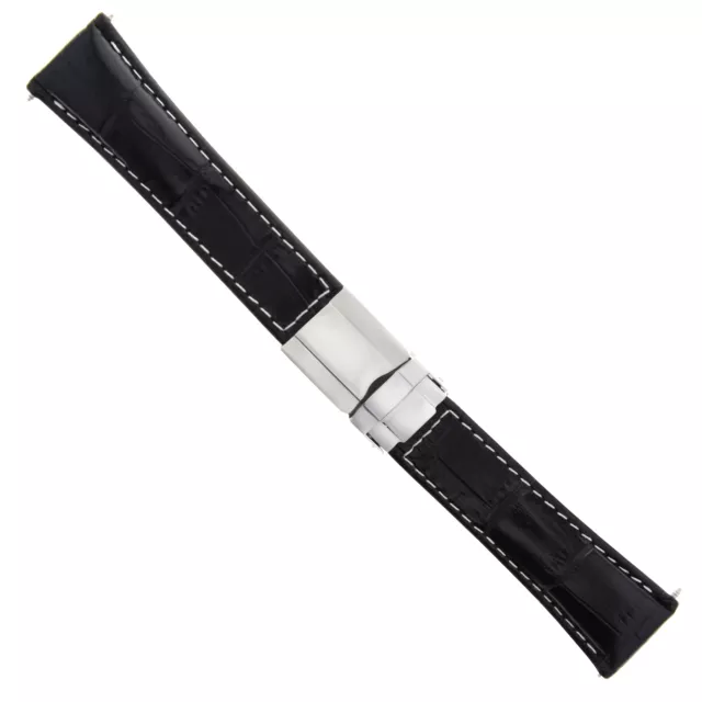 Leather Strap For Rolex Daytona 16518 16519 16520 Black Ws Short +  Steel Clasp