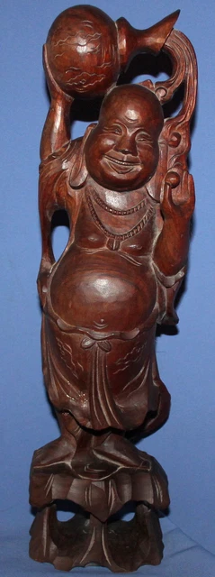 Vintage Hand Carved Wood Budai Laughing Buddha Statuette