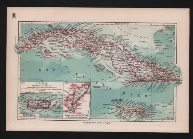 Landkarte map 1912: Cuba. Jamaika Amerika