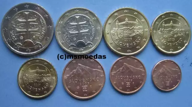 Slowakei 8 Euro Münzen 2009 KMS mit 1 Cent bis 2 Euro Euromünzen coins