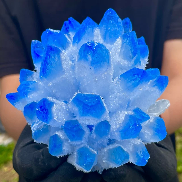 2.13LB New Find sky blue Phantom Quartz Crystal Cluster Mineral Specimen Healing 2