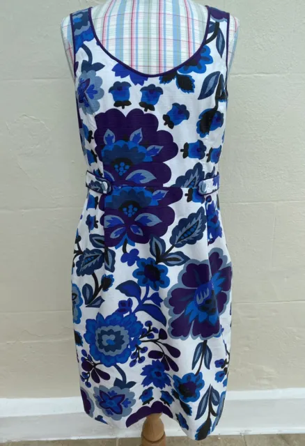 Boden Blue Sleeveless Floral Shift Dress UK Size 12 R  Knee-length Lined Purple