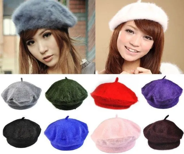 Women Rabbit Fur / Wool Vintage French Style Wool Beret Beanie Hat Cap