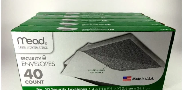 Mead Security Privacy Envelopes, No. 10, 4-1/8" x 9-1/2", 40 Count (5 Boxes)