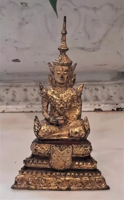 Superb 18th C Thai Jambupati Gilt Lacquered Buddha Temple Figure in Dhyanasana