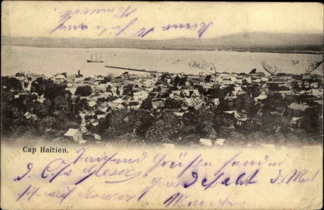 Cap-Haïtien Haiti Karibik Große Antillen ~1900 Stadtansicht mit Hafen gelaufen