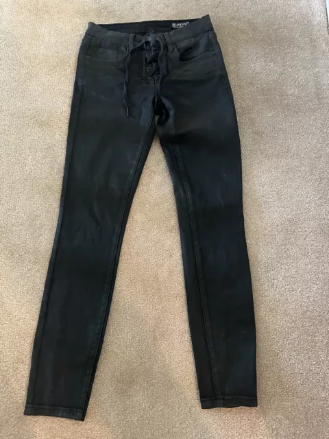 BLANKNYC Womens Black Jeans Sz 25 Skinny Classique Leatherish denim, Lace Up