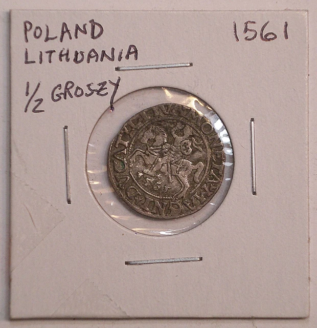 1561 Poland Lithuania 1/2 Groszy silver coin CIRCULATED #10454 1561 Poland Lithuania 1/2 Groszy silver coin CIRCULATED #10454