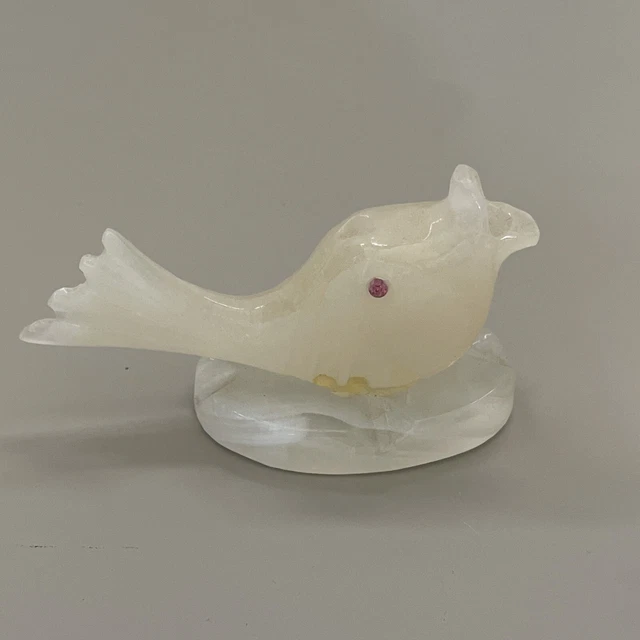Vintage White Carved Stone Fish Incense Holder Pink Sparkle Eyes 3.5”x2” NICE