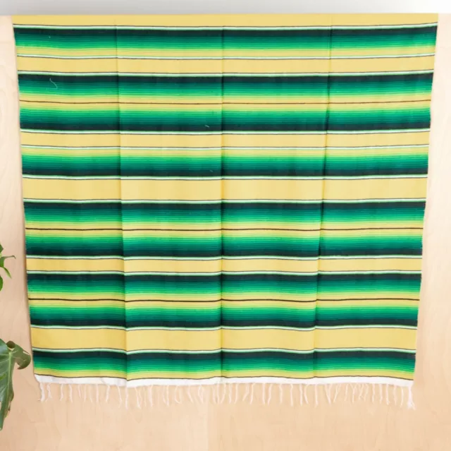 SARAPE Mexican Blanket YELLOW GREEN - Serape Saltillo Handmade Southwest