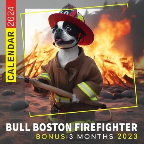 BULL BOSTON FIREFIGHTER Calendar 2024 Jan 2024 to Dec 2024 Bonus 3