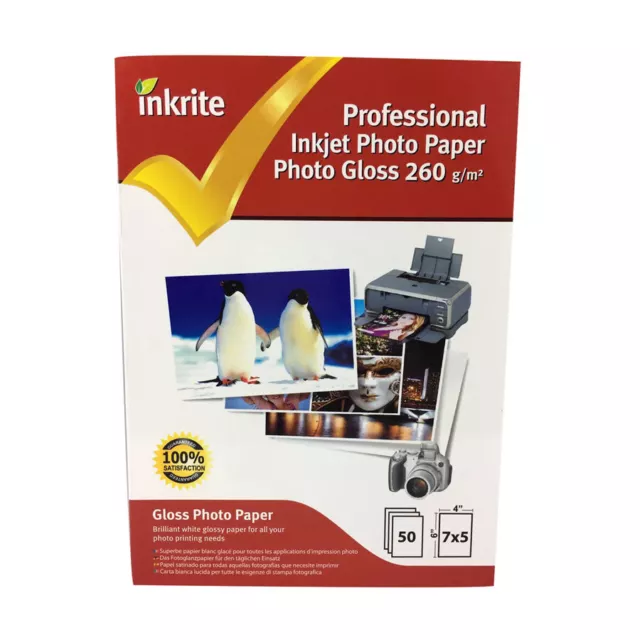 Inkrite Profi Glanz Fotodruck Papier 260 g/m 13 cm x 18 cm (5x7") 50 Blatt