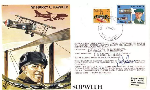 RAF Museum TP1 (Harry Hawker) cover - Signed by Sqd Ldr R C Dean