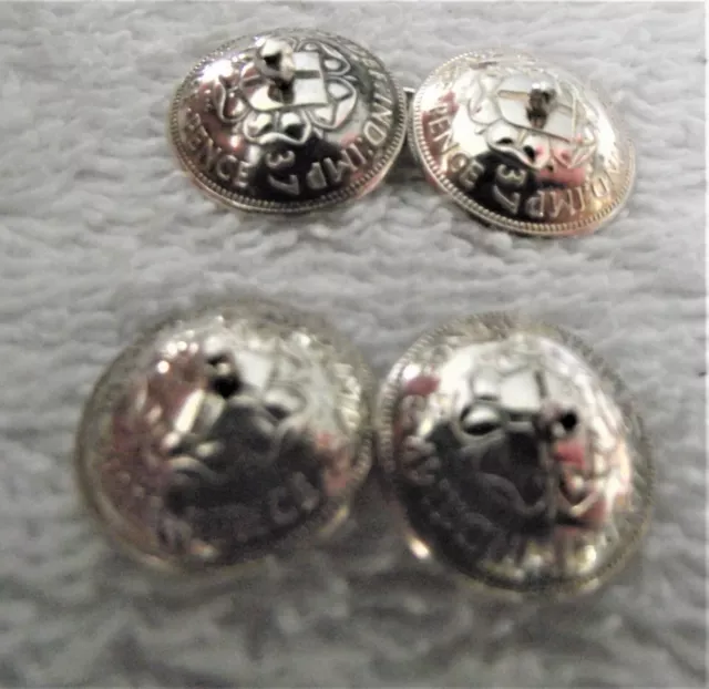 Vintage 1941 1938 George V1 Pair Of Silver Three Pence Coin Cufflinks