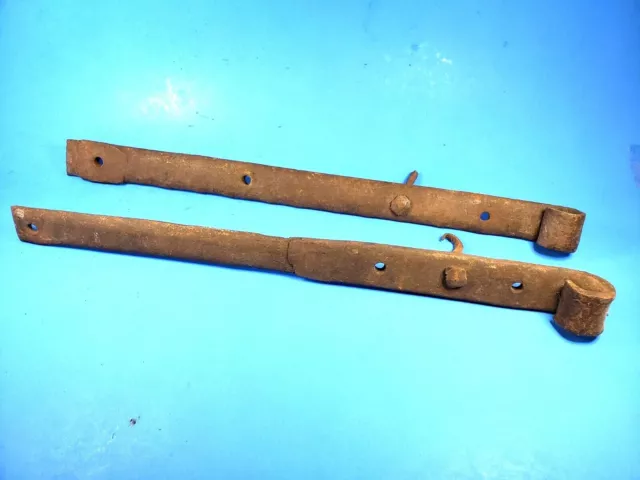 Strap Hinges Forged Iron Original Rose Head Nails 16" Long Antique