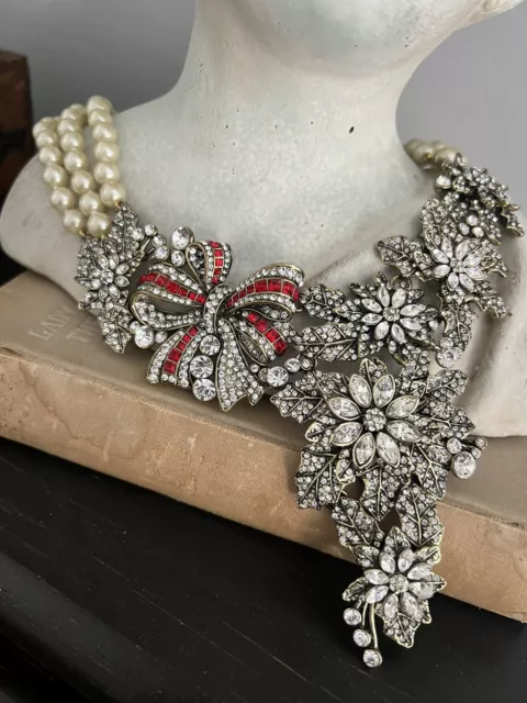 Heidi Daus Pearl Bead Holiday Sparkle Crystal Necklace