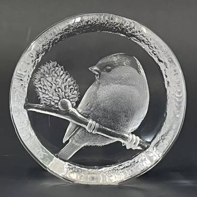 Mats Jonasson Crystal Bird On Branch Sculpture Paperweight Signed Swedish 3.5"