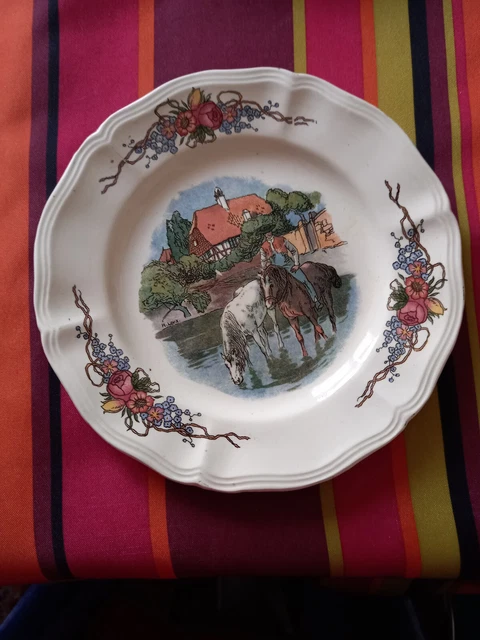Assiette faïence/ Sarreguemines Obernai Alsace décor champêtre exc. état