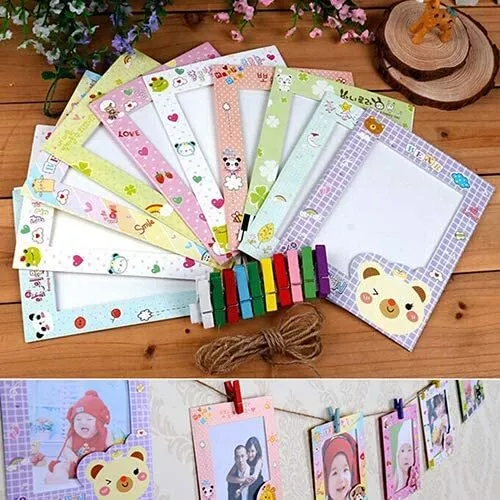 9 piezas Álbum Colgante Marco de Fotos Dibujos Animales Clips Cuerda Decoración de Pared Regalo Grande