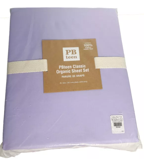 Pottery Barn PB Teen XL TWIN 100% Organic Cotton 3 PC Sheet Set Lavender NIP