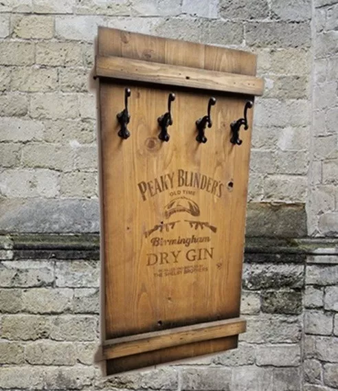 Garderobe Wandgarderobe PEAKY BLINDERS DRY GIN Holzkiste Kistendeckel Holz