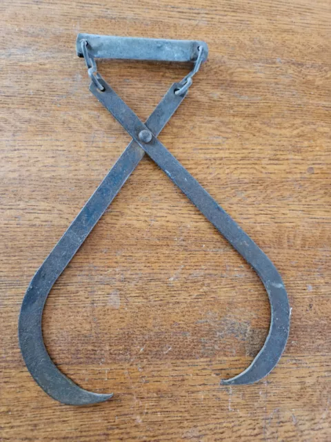 Ice Block Iron Tongs Metal Handle Grabber Tool Farm House Rustic 12" Vintage