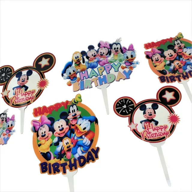 Disney Mickey Minnie Happy Birthday Cake Toppers Acrylic Party Decorations