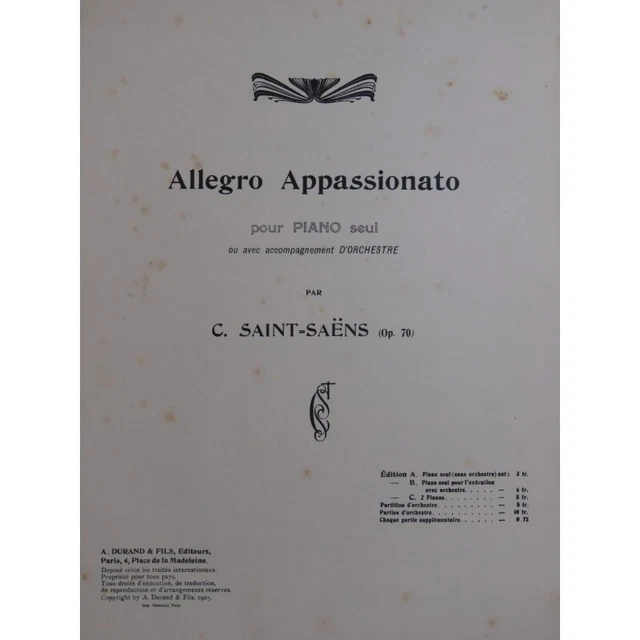 SAINT-SAËNS Camille Allegro Appassionato Piano 1905
