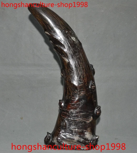 10.4" old Chinese 100% natural Ox horn Bull horns hand-Carved Exorcism statue