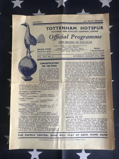 Tottenham Hotspur v Blackburn Rovers 1949/50
