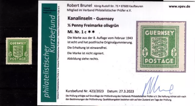 Kanalinseln GUERNSEY 1c FARBE ** POSTFRISCH+gepr. (79509
