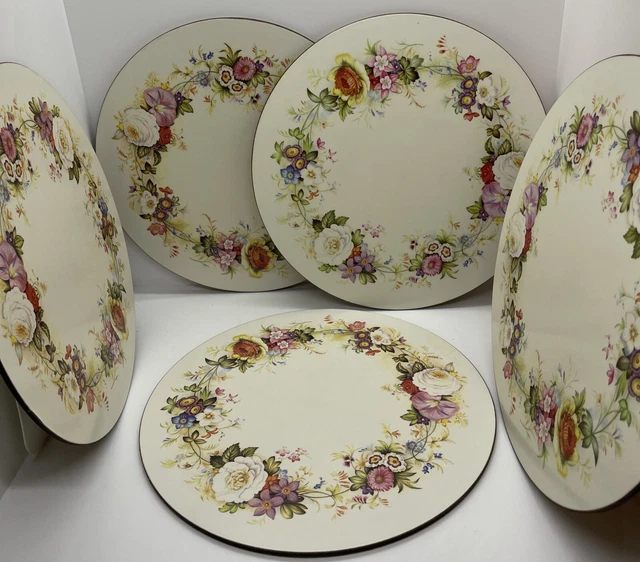 (5) VINTAGE ROUND Cork Backed Placemats Pimpernel Floral Victorian 212