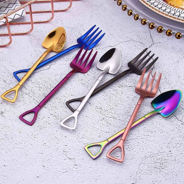Nuevo tenedor de cuchara de helado multicolor de mango largo con forma de pala de acero inoxidable