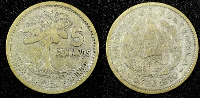 GUATEMALA Silver 1950 5 Centavos 1st Year Type Mintage-453,000 KM# 257.1  (863)