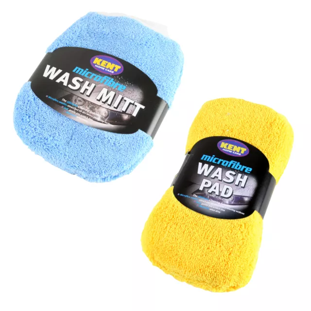 Kent Car Care Microfibre Jumbo Sponge Pad + Wash Mitt Cleaning Glove Set