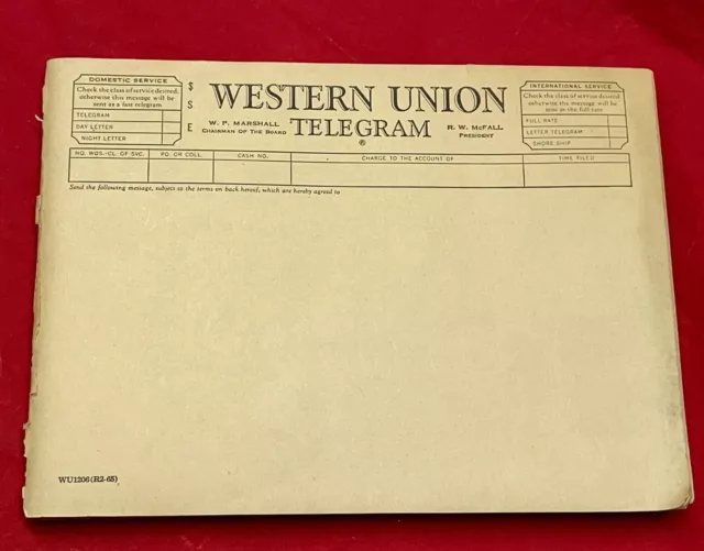 Vintage Western Union Telegram Pad #1206 Loads Of Separate Blank Pages Rare Find
