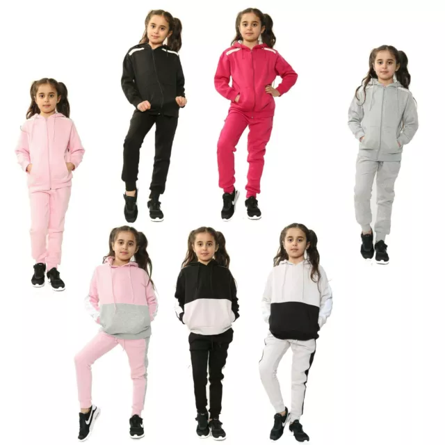 Tuta in pile per ragazze bambini palestra sportivi pantaloni con cappuccio inferiori cerniera età felpa con cappuccio