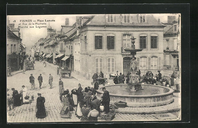 CPA Fismes, Place Lamotte et Rue de la Huchette, Marché aux Légumes