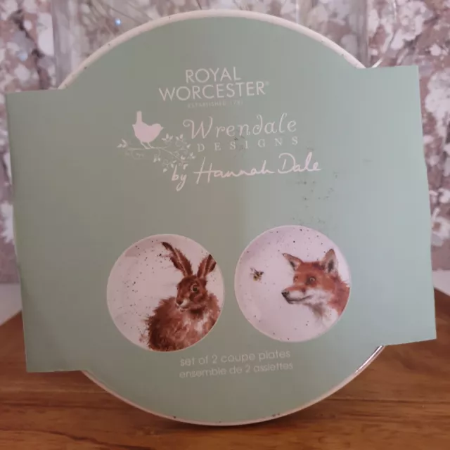 Royal Worcester Wrendale Designs Set of 2 Coupe Plates 6 " Fox And Hare Design