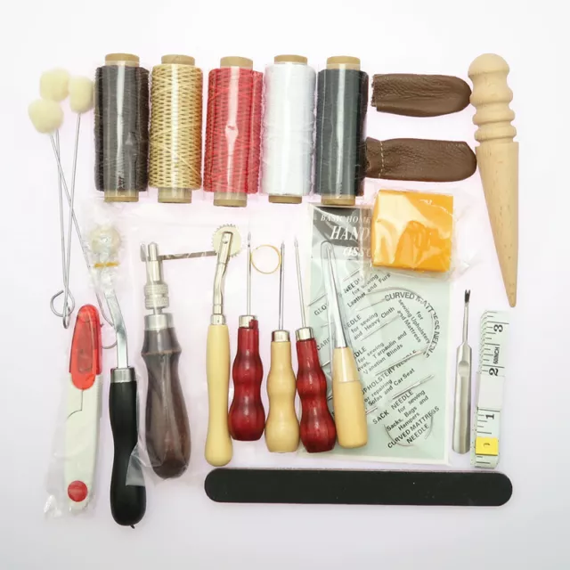 21 piezas/juego de herramientas manuales artesanales de cuero para hacer sillas de trabajo bolsa herramientas de costura
