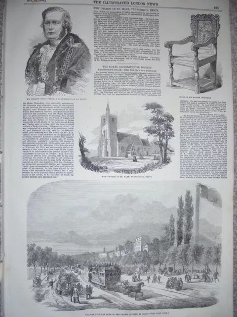 A new church at Thundridge & railway on Champs Elysees Paris 1853 prints ref AC
