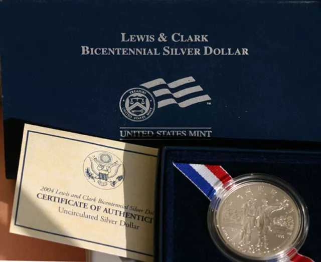 2004 BU Lewis & Clark Bicentennial Silver Dollar Commemorative Coin Set Box COA