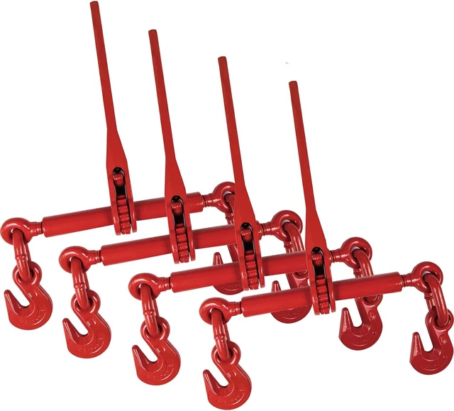 Aain D03A4 Heavy Duty Ratchet Chain Load Binder,3/8-1/2 4 Pack, Red