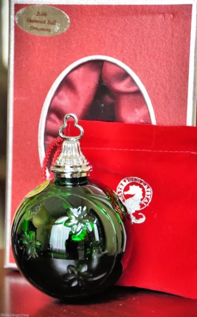 Waterford Cut to Clear Crystal Emerald Green Shamrock Ball Ornament 2006 New/Box