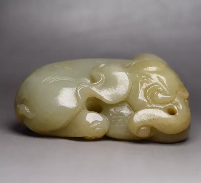 Certified Natural Hetian Jade Hand-Carved Exquisite Elephant Statue 8107