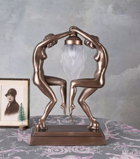 Art Deco Lampe nackte Frauen Erotik Tischlampe Antik Leuchte Nachttischlampe 3